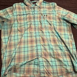 Under Armour Men's Casual Plaid Shirt - Blue and Orange